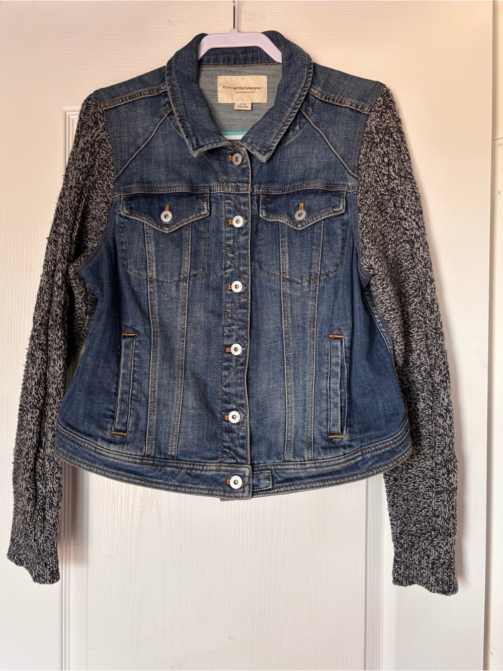 Pilcro and the Letterpress Anthropologie Denim Knit Sleeve Jacket women’s size X